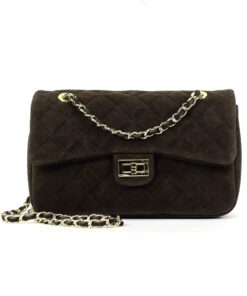 TOREBKA ZAMSZ NAT. BORSE IN PELLE PIKOWANA KRATKA FLAP BRĄZ CZEKOLADA 680ZA2